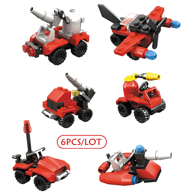 

6pcs/lot City Fire Engine Protection Series Building Blocks Children Diy Assembling Toy Bricks Kid Gift Firefight Car Plane Sets