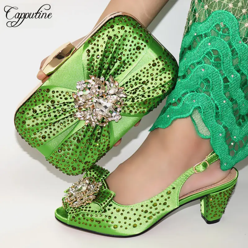 Capputine/Новое поступление; элегантные женские туфли на высоком каблуке с украшением в виде кристаллов и сумочки в итальянском стиле; комплект из туфель и сумочки для вечеринок