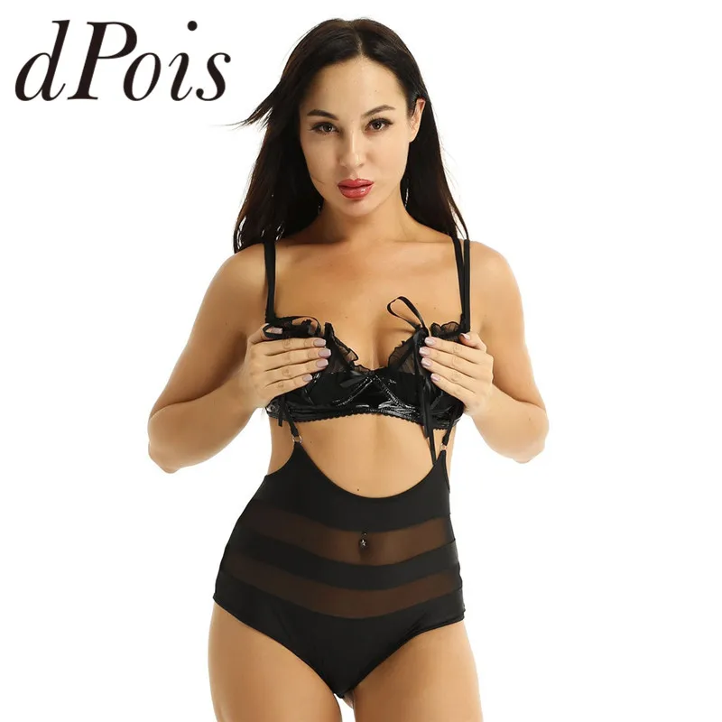 

Women Ladies Adjustable Spaghetti Straps Mesh Splice High Waisted Cheeky Suspender Bottom Rave Pole Dance Booty Shorts Lingerie