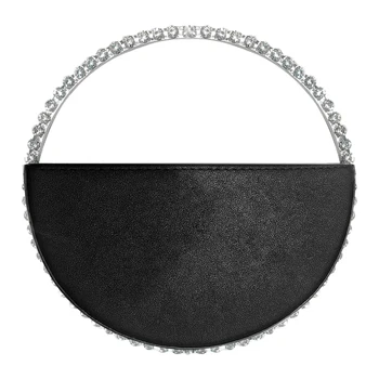 

LJL-Diamond Circular Evening Bag Women Round Handle Rhinestone Dinner Clutch Purse Ladies Half Moon Handbag Fashion