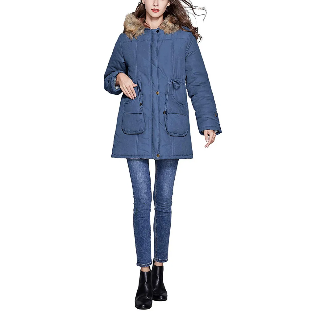 Плюшевая зимняя теплая куртка, женское утепленное хлопковое пальто, женская куртка с капюшоном, Женская однотонная теплая верхняя одежда с большим карманом#1029g30