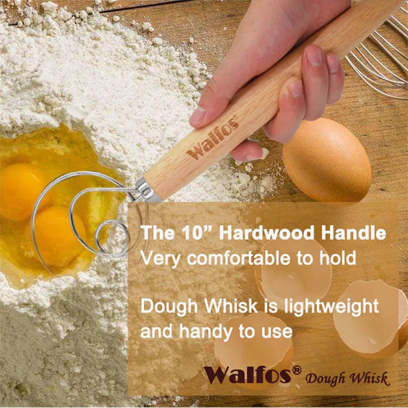 WALFOS Danish Dough Stainless Steel Danish Dough Whisk Baking Pastry Blender Egg Beater Tools Bread Making
