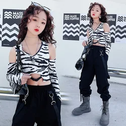 Ensemble de danse pour adolescentes, haut à épaules dénudées, pantalon de sport deux pièces, tenues décontractées pour enfants, vêtements Hip Hop, 2022 