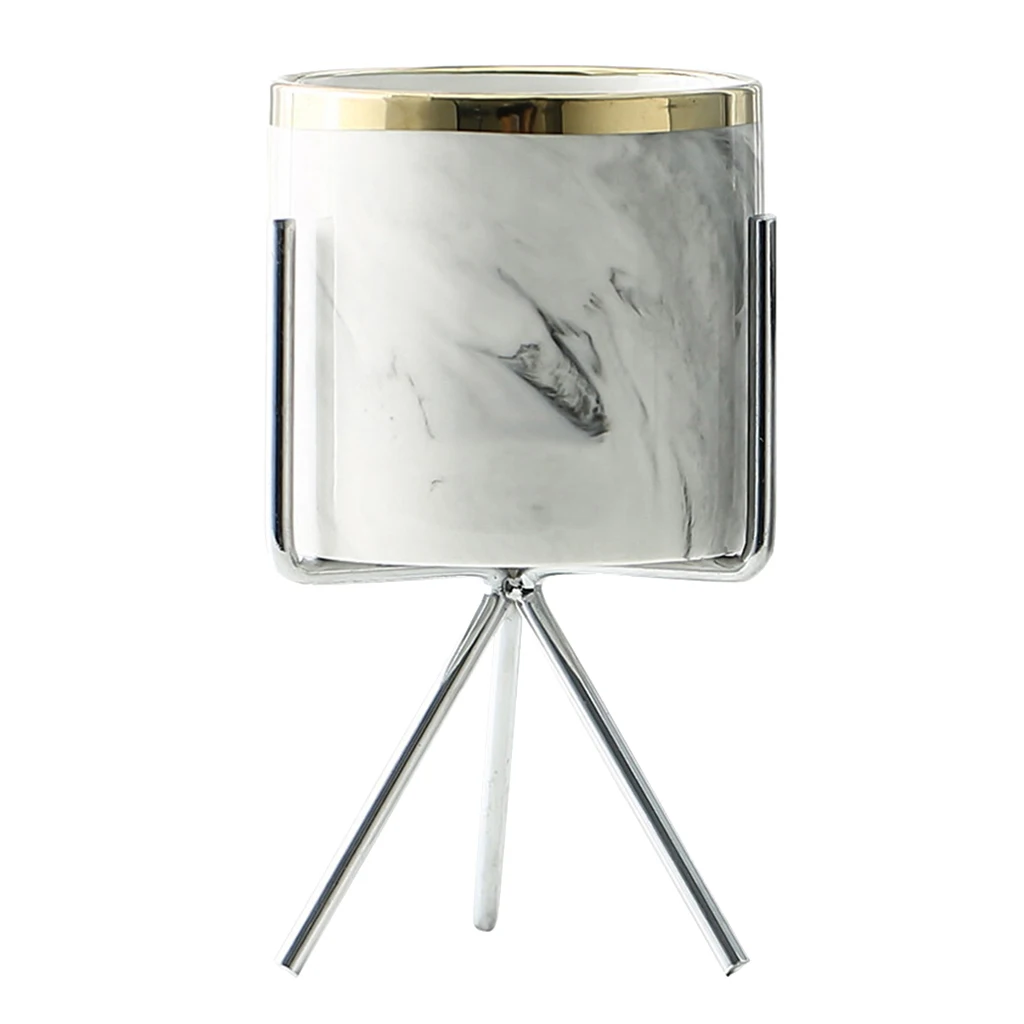 Ceramic Flower Pots Succulent Plant Nordic Planter Office Decor with Iron Shelf Flowerpot Indoor Outdoor Flower Pot with Stand