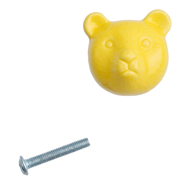 Yellow Керамические ручки для дверных ящиков с медведем, 3D ручки для шкафа, винтажные ручки для безопасности, ручки для мебели, ручки для кухонного шкафа - Цвет: Yellow
