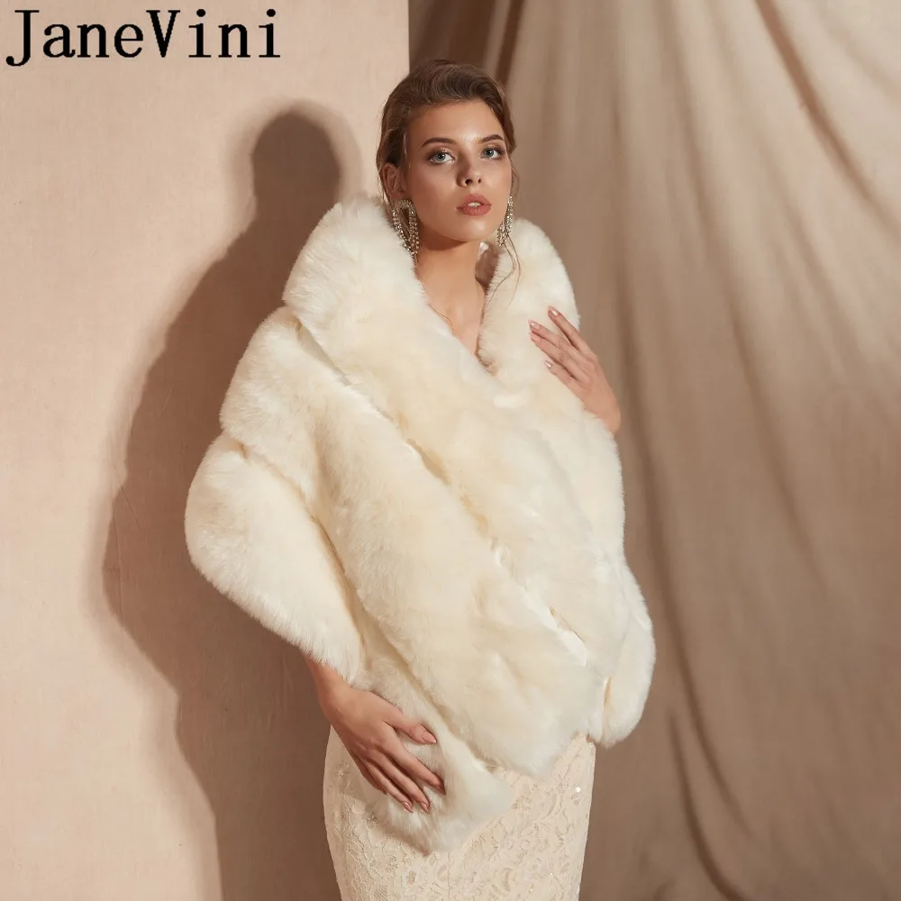 JaneVini, теплая Свадебная меховая накидка, шаль, зимнее свадебное платье, накидка из искусственного меха, болеро, накидка для женщин, невесты, свадебная накидка, болеро