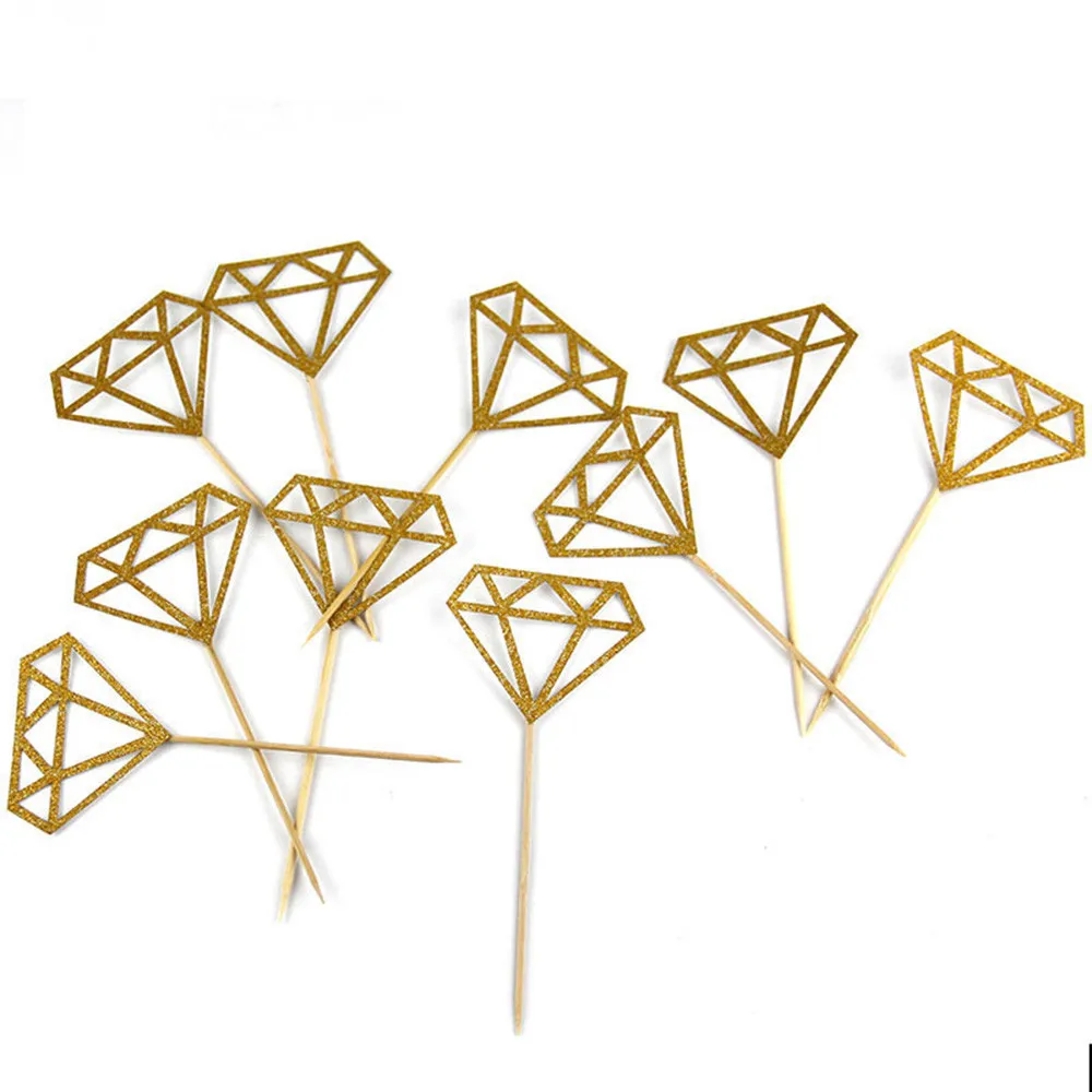 50pcs Lot Diamond Cake Topper Princess Gold Giltter Cupcake Birthday Cake Decorating Tools Kids Baby Party Decoration Bakeware