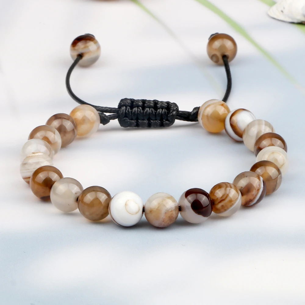 8mm Striped Agates Natural Stone Beads Bracelets Bangles Healing Chakra Prayer Buddha Bracelet - Image 3