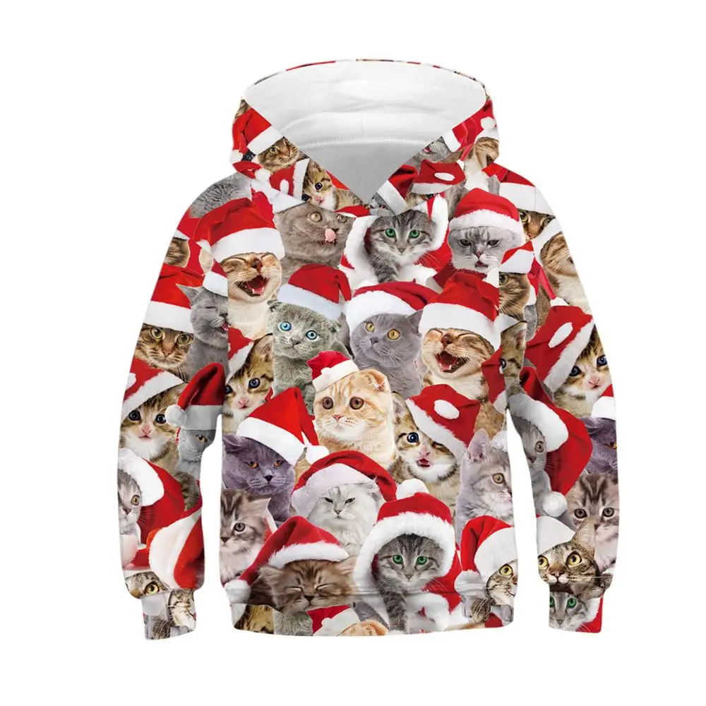 

Funny Christmas Kids Hoodies Cat and Dog 3D Print Long Sleeve Boys Girls Hoodie Sweatshirt Children Hoody Pullover Tops