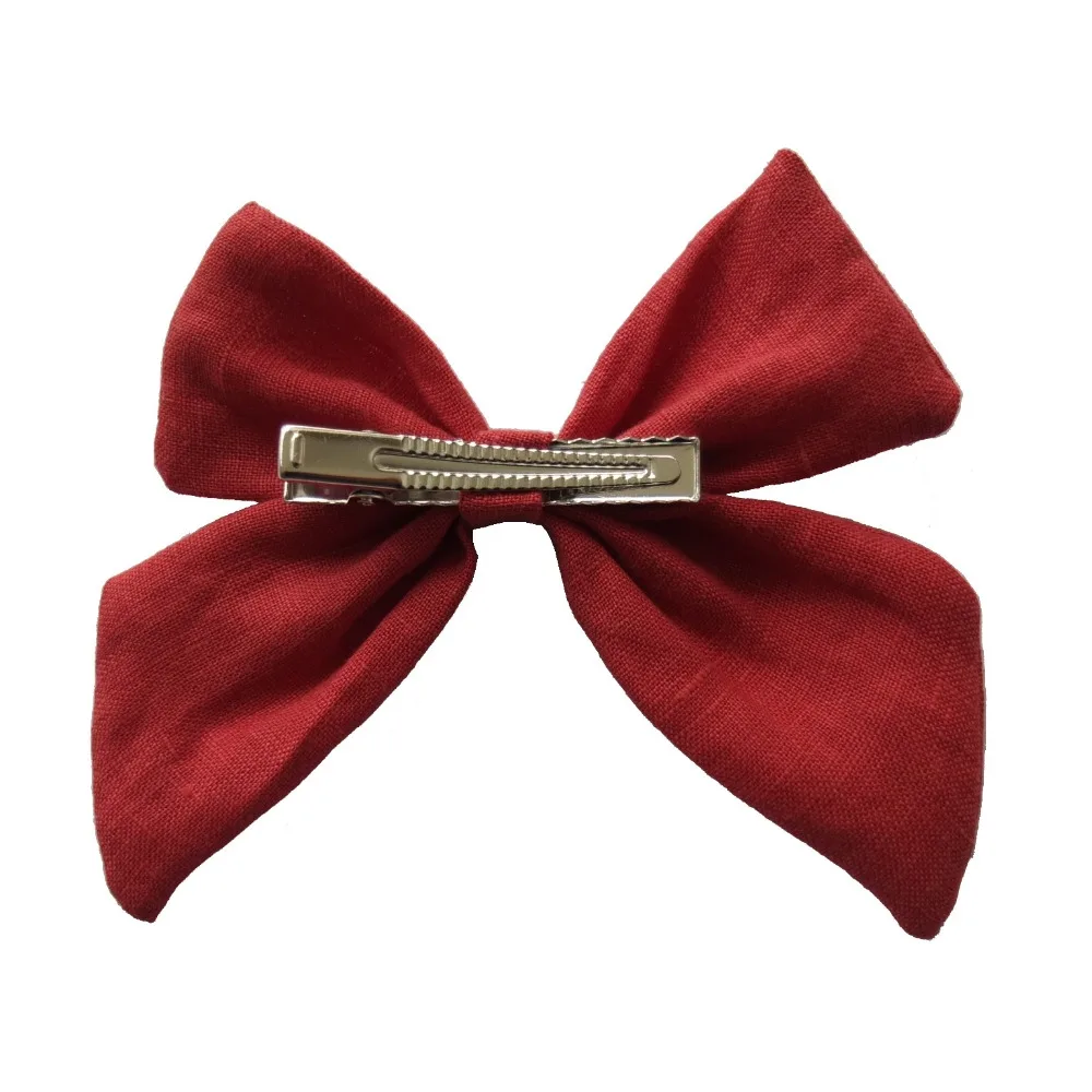 36 шт./лот новорожденных однотонной хлопковой ткани банты с заколками, Handtied с бантом для маленьких девочек, DIY аксессуары для волос Детские повязка на голову