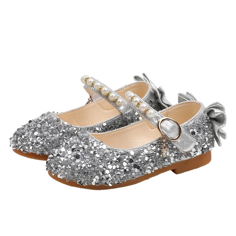 Kids School Shoes Baby Girls Princess Sequin Little Girl Party Flat Leather Shoes Children Wedding Shoe 1 2 3 4 5 6 7 8 9 10