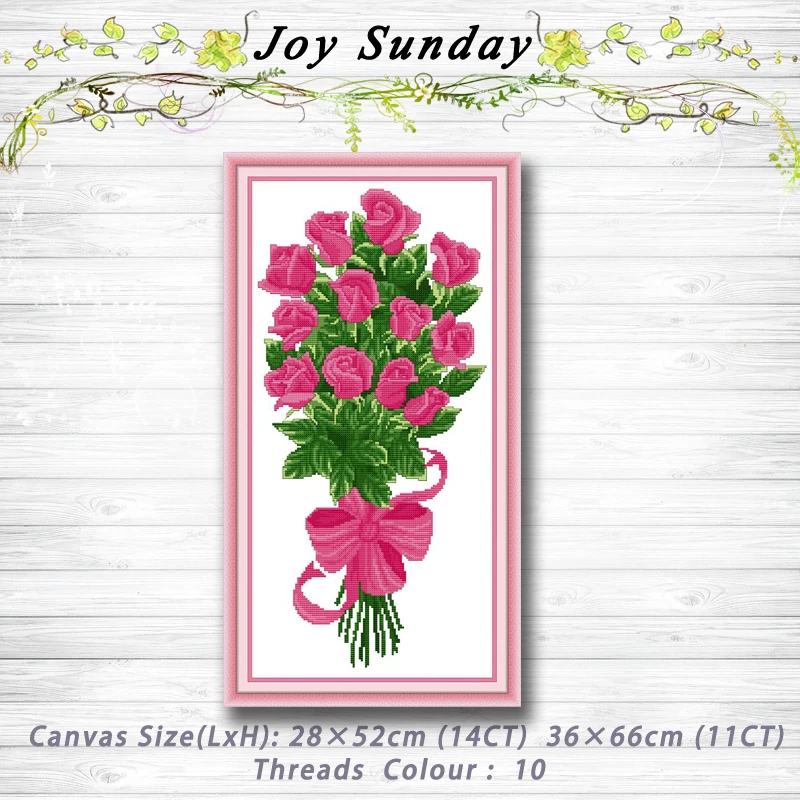 

Gift pink flowers rose painting dmc 14CT 11CT counted cross stitch kits embroidery sets Needlework Sets Home decor