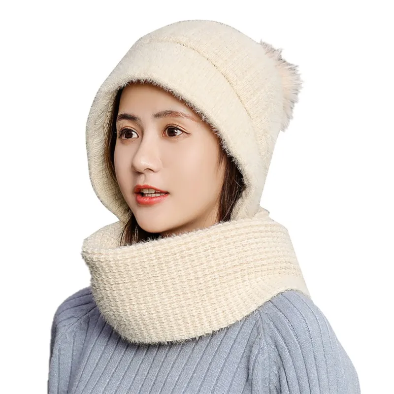 2pcs Fashion Women Cute Warm Hat Knitted Skullies Beanies Ski Cap And Scarf Set