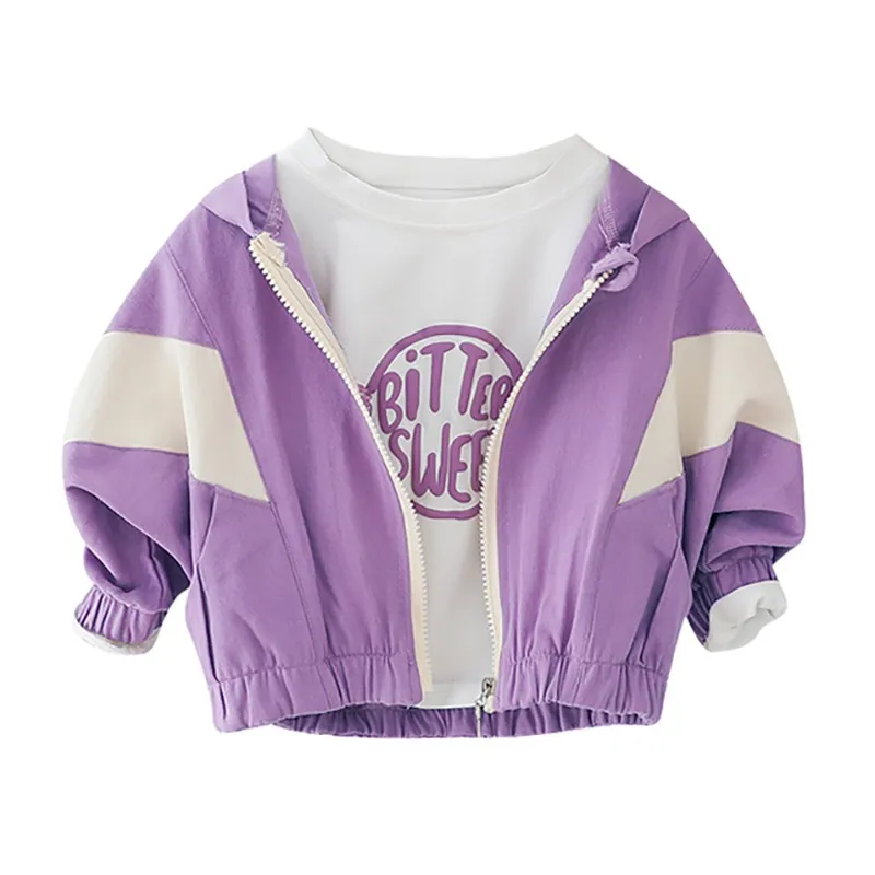 

Spring Autumn Girls Jacket Coat Children's Jacket Baby Clothes Sport Stitching Design Hooded Coat Tops Outwear Kids Clothes