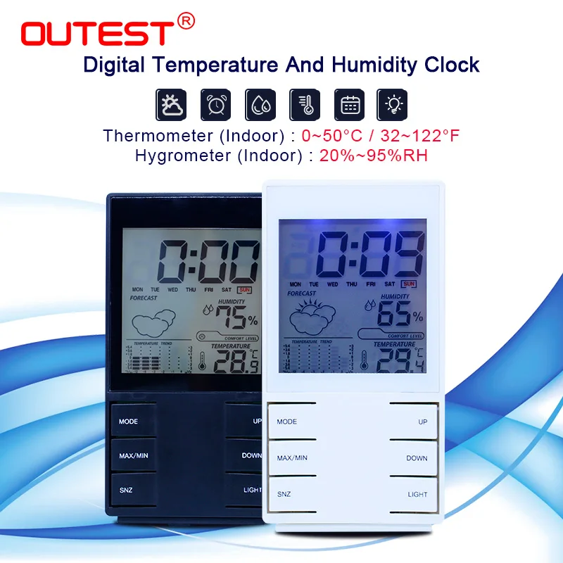 

OUTEST Digital Temperature Humidity clock Weather forecast station meter with weather station barometer Alarm clock CX-505