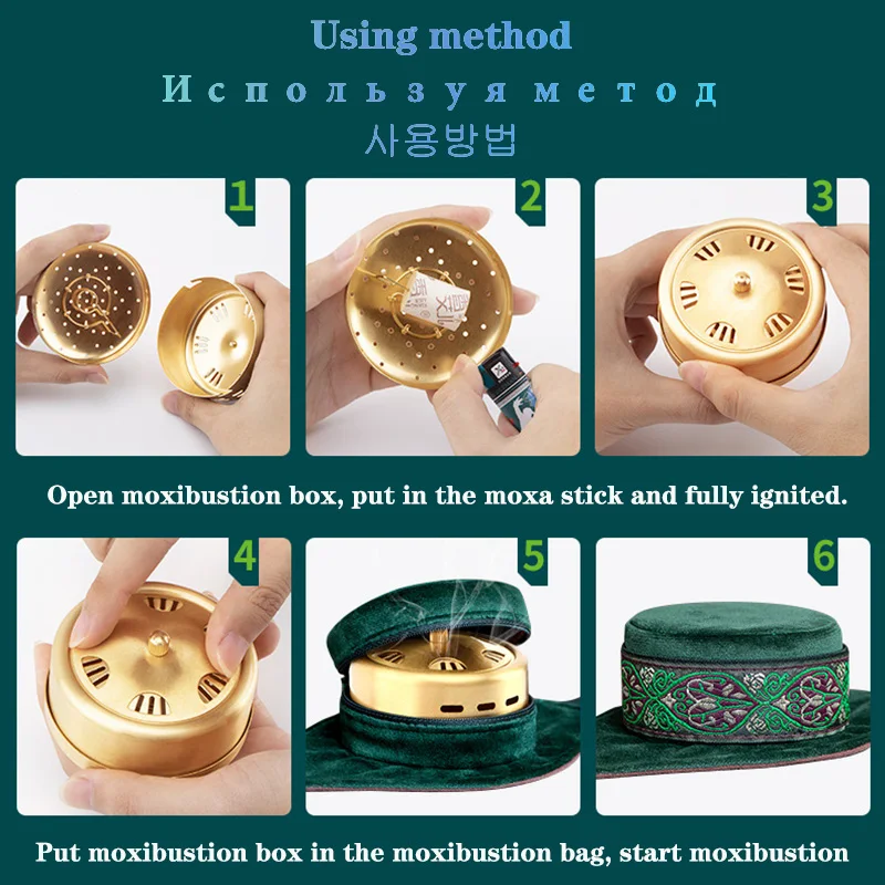 Skin-friendly Cotton Smokeless Moxibustion Bag Moxa Burner Copper Box Warm Acupuncture Heating Therapy Body Acupoint Massage moxibustion box
