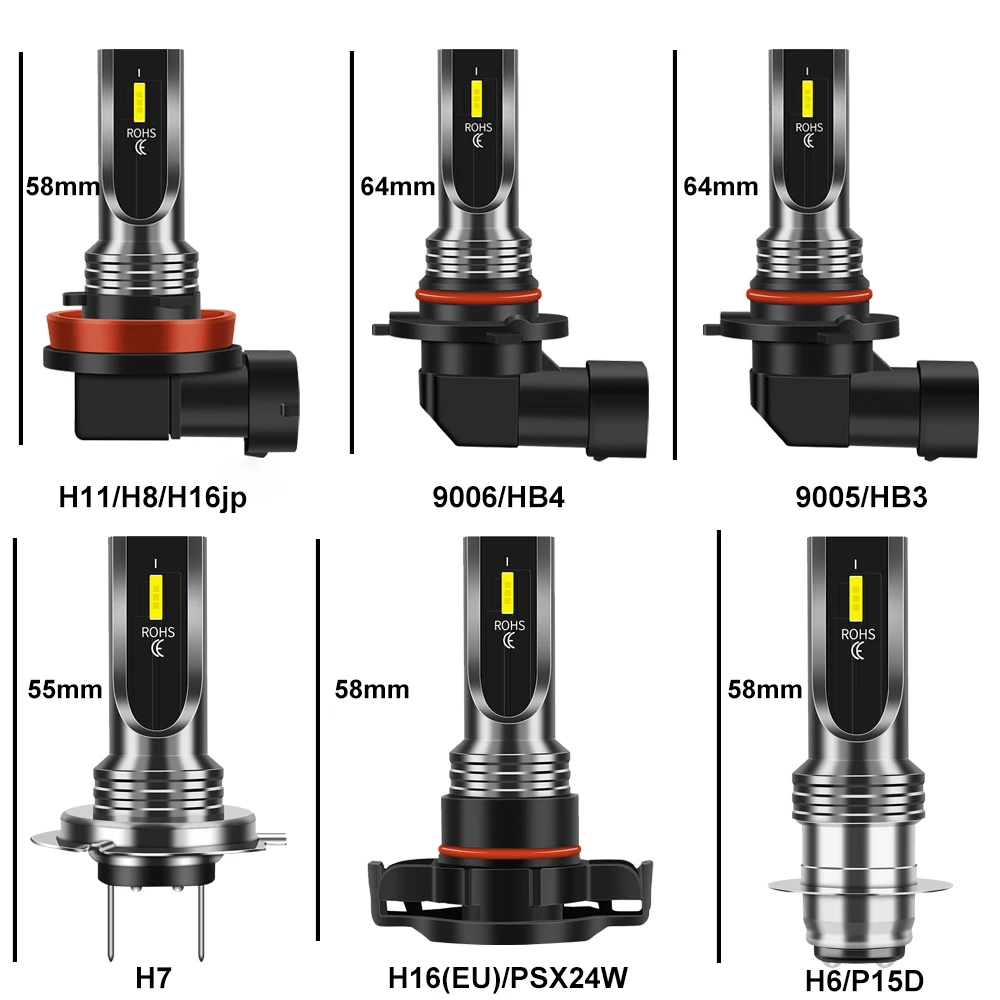 2Pcs PSX24W H16 P15D Motorcycle H4 H7 LED 6500K 3000K 8000K 80W 3000LM 9006 HB4 Moto Bulbs H11 9005 HB3 LED Car Fog Lamp