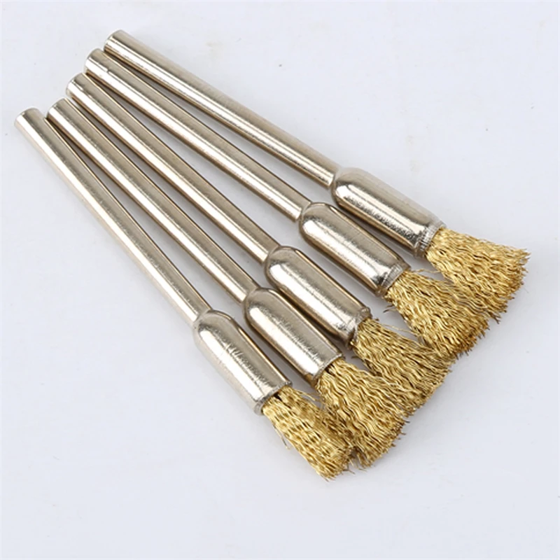 Polishing Wheel,Power Tool Accessories,Rotary Tool Accessories,Polishing Brush,Wire Wheel Brush Set,Wire Wheel Brush 5Pcs Pencil Brushes Copper Wire Mounted Wire Wheel 3.17mm Shank Mandrel Set for Polishing Cleaning Deburring Power Rotary Tools