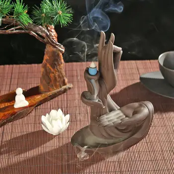 

Reflux Incense Burner Cones Ceramic Buddha Lotus Smog Aromatherapy Personality Hot Selling Creative Holder Decoration