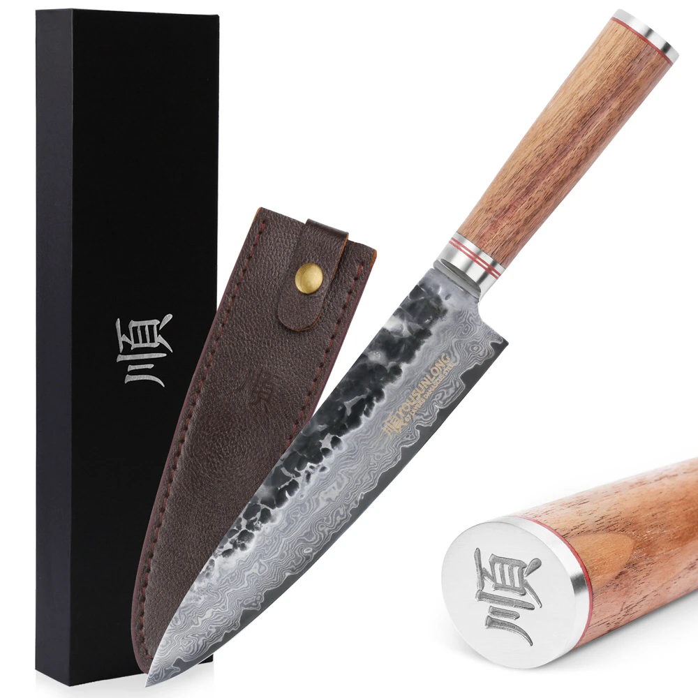 YOUSUNLONG Chef Knife 8 Inch Professional Gyuto Damascus Steel V10 Steel Core,Natura Americas Walnut Wood Handle 1