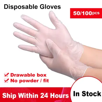 

100 PCS Transparent Disposable PVC Gloves Dishwashing/Kitchen/Latex/Rubber/Garden Work Gloves Disposable For Home Cleaning