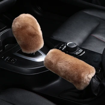 

car interior accessories Australian pure wool car gear cover winter plush gear cover handbrake cover