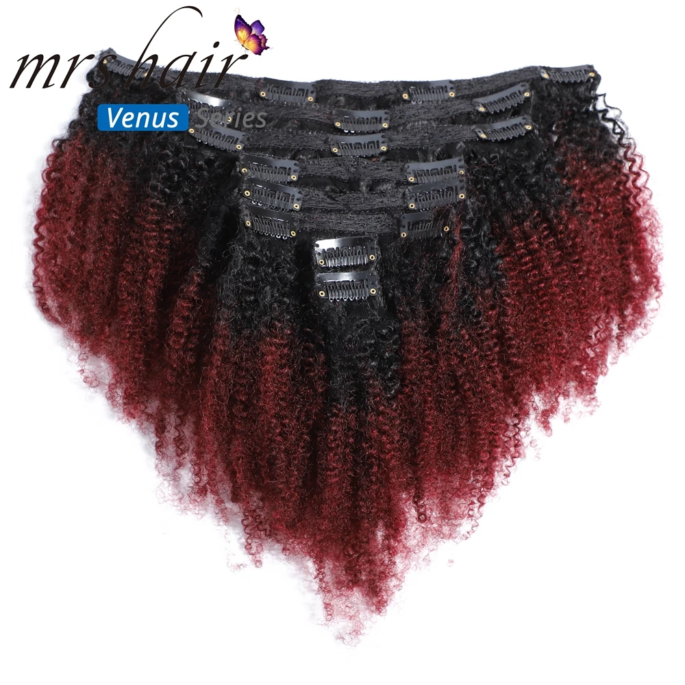 MRSHAIR Virgin человеческие волосы ткать клип в наращивание волос кудрявый зажим Ins # 1B