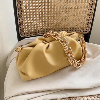 

Summer Thick Chain Ruched Shoulder Bags For Women Soft PU Leather Underarm Female Clutch High Quality Girls Pouch 2020