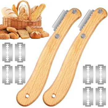 

New Bread Lame Wooden Handle Bread Lame Dough Scoring Tool Lame Slashing Tool with Protective Sleeve for Kitchen Baking Tools