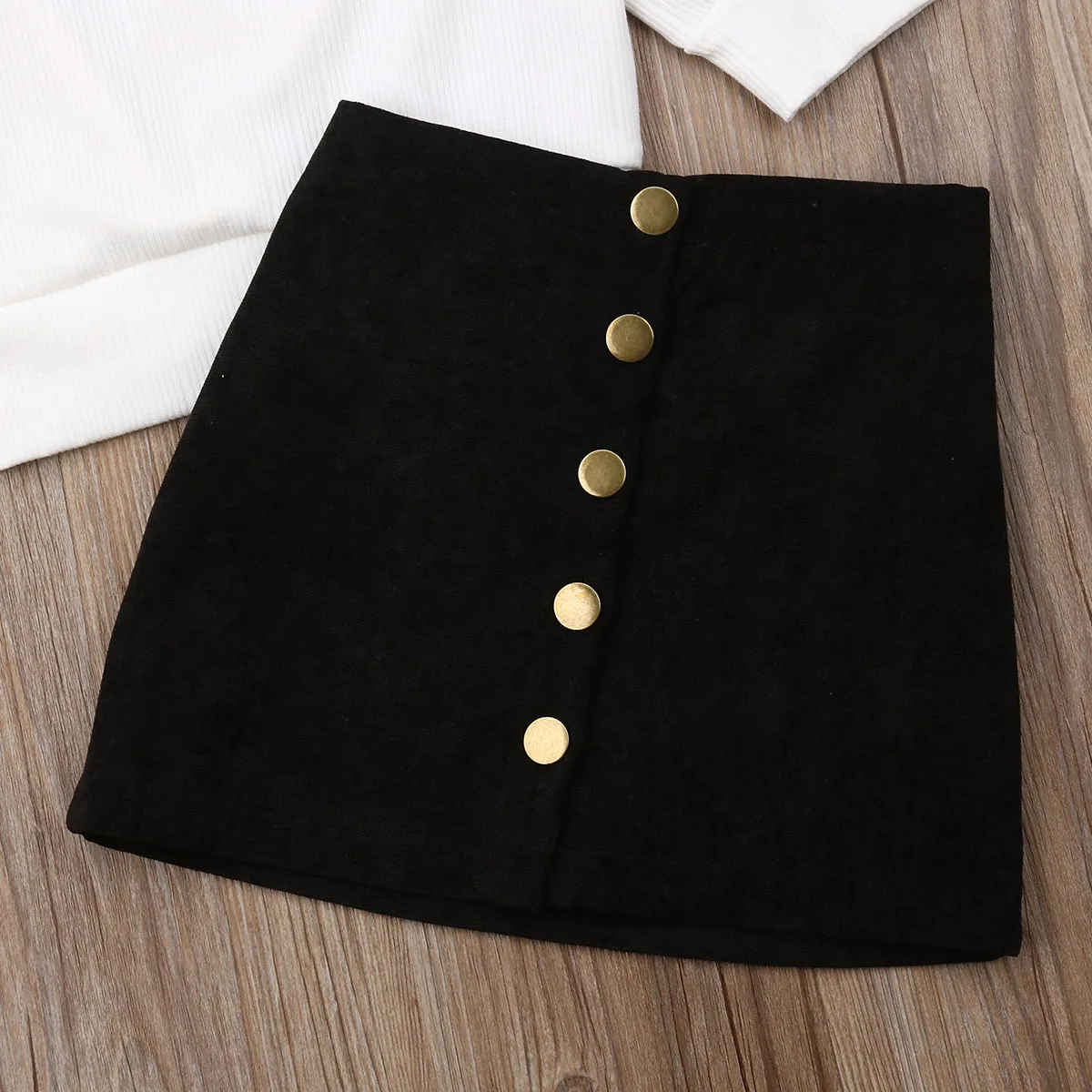 1-6Y Autumn Toddler Baby Kids Girls Clothes Sets Long Sleeve Hairball Knit Tops Sweater+Button Mini Skirt Warm Outfits Sets