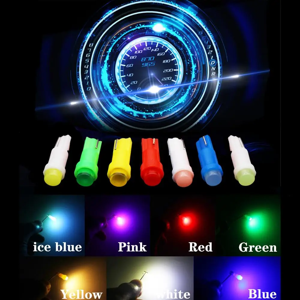 

10Pcs Car Interior T5 5050 LED Dashboard Gauge Instrument Ceramic Light Bulb Warning Indicator Lamp 12V Car Side Wedge Lamp