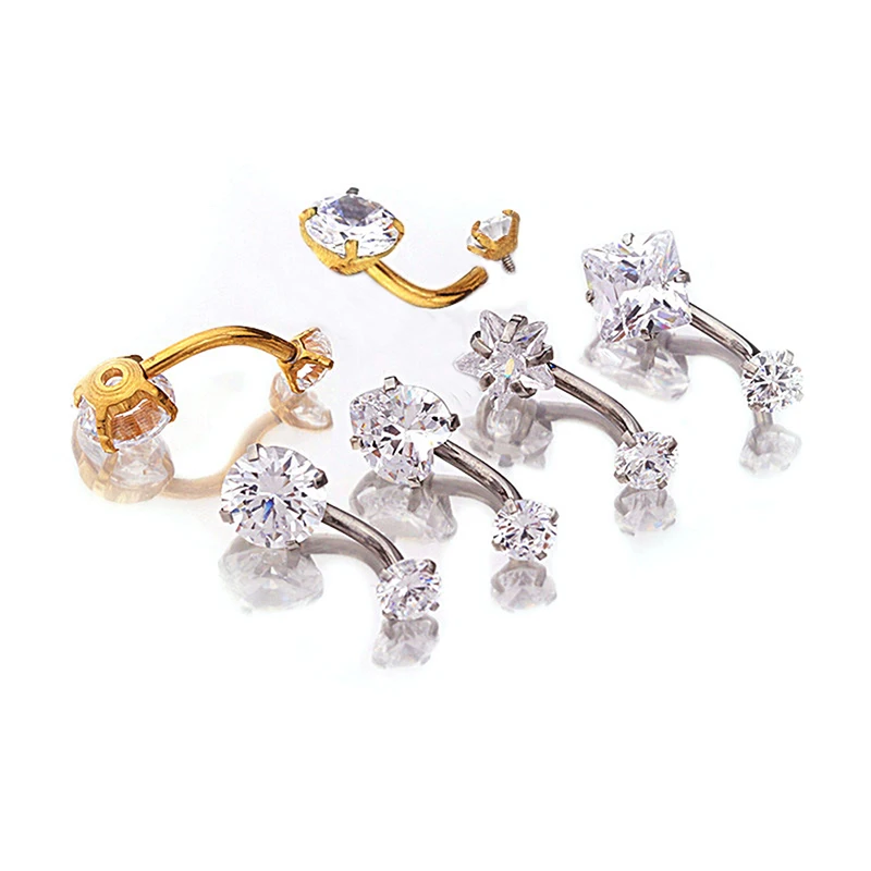 1PCS Anti Allergy Stainless Steel Crystal Navel Rings Belly Button Ring Bar Body Piercing Jewelry