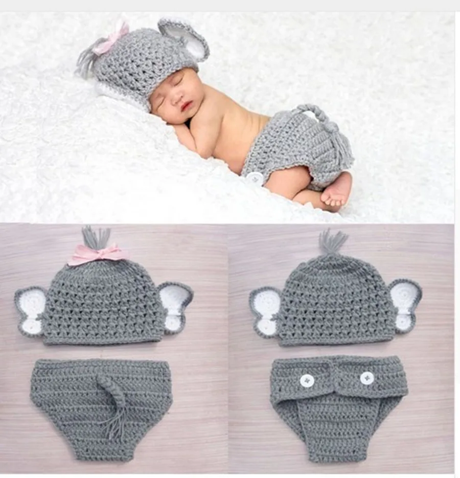 

Newborn Photography Props Crochet Knit Costume Prop Outfits Calf Elephant Baby Hat Photo Props Baby Boy Girl Infant Hat