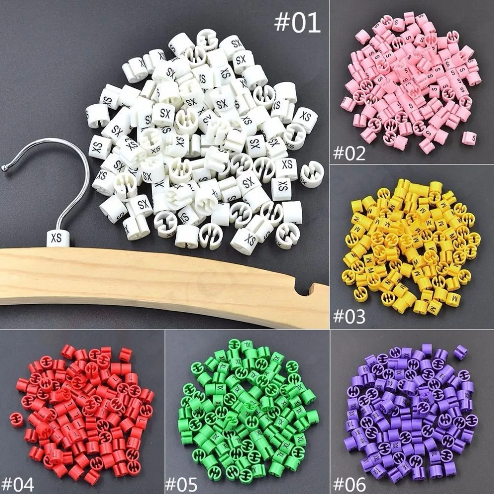 

100pcs XS-5XL Colored Coat hanger Sizer Tag Plastic Garment All Size Marker Tags For Diy Cloth Shop Jewelry Making Accessories