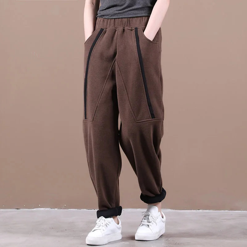

2022Winter New Korean Loose Slimming Literary Simple Solid Color Plus Velvet Knitted Pants Casual Women Pants Tide Free Shipping