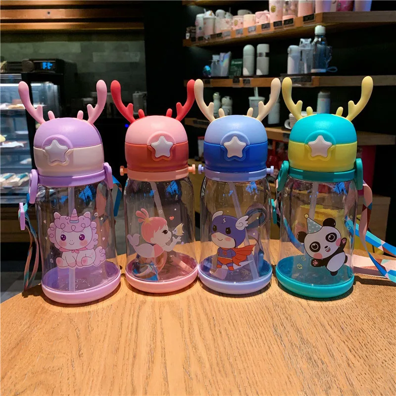 550ML Children Bottle for Outdoor Travel School Cute Cartoon Animal Baby Water Bottle with Shoulder Strap for Boy Girl