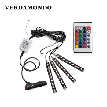 

4Pcs Car RGB LED Strip Lights 9 12 15 18 5050 SMD Car-styling Decorative Atmosphere Color Lamp Interior Light Remote Control 12V