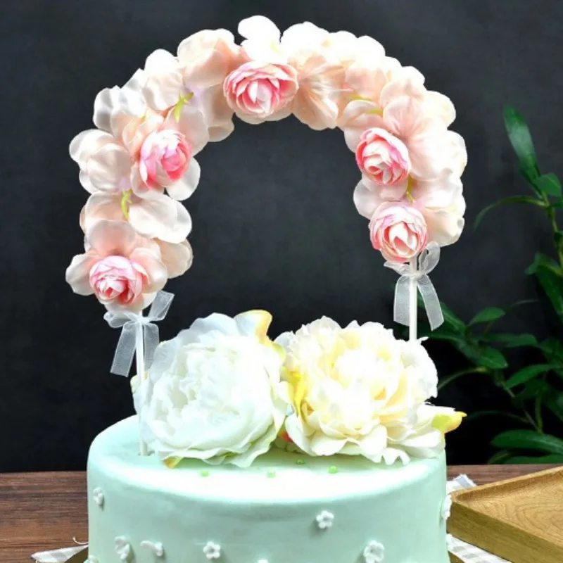 

V Cake Decorating Supplies Romantic Artificial Flower Arch DIY Topper For Anniversary Birthday Party Wedding Valentine's Day