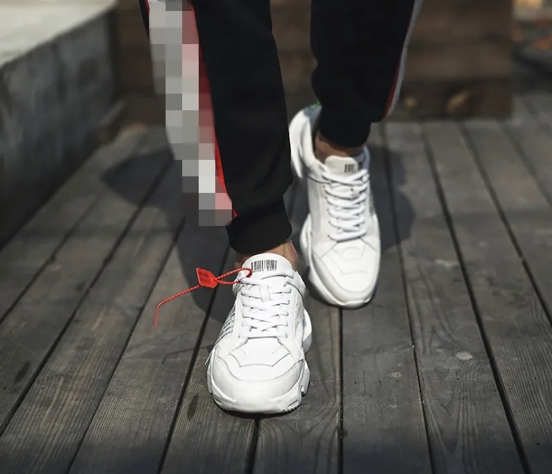Thick Sole Shoes Men Luxury White Black Genuine Leather Platform Sneakers Vintage Lace Up Dad Shoes Streetwear Hip Hop Footwear