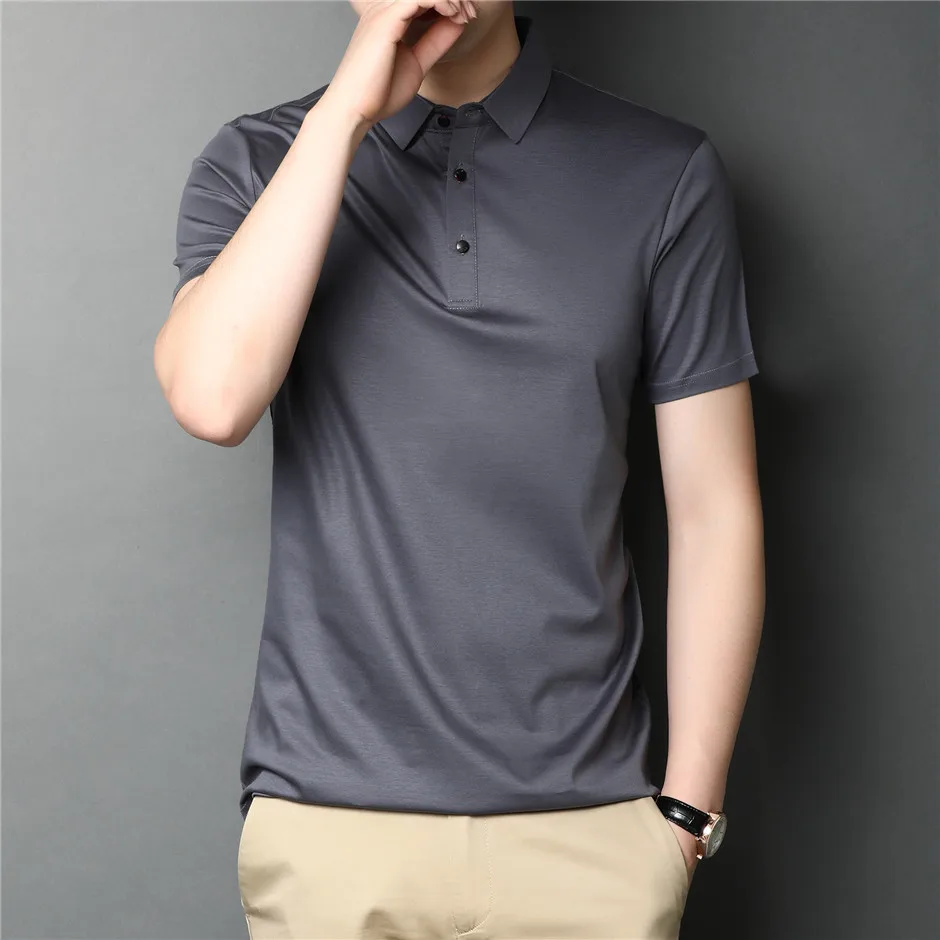 Summer Classic Pure Color Casual Short Sleeve 100% Cotton Polo-Shirt ...