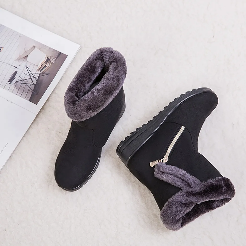 Новинка; зимние женские ботильоны на платформе с искусственным мехом; водонепроницаемые Нескользящие короткие ботиночки; Женская Повседневная теплая зимняя обувь;#816