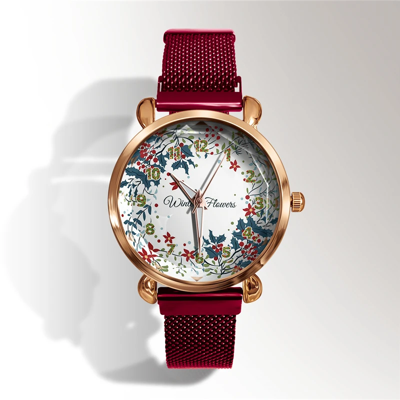 Рождественские подарочные часы на заказ, модные мужские и женские часы с логотипом на заказ, кварцевые часы с фото «сделай сам», красные часы из нержавеющей стали