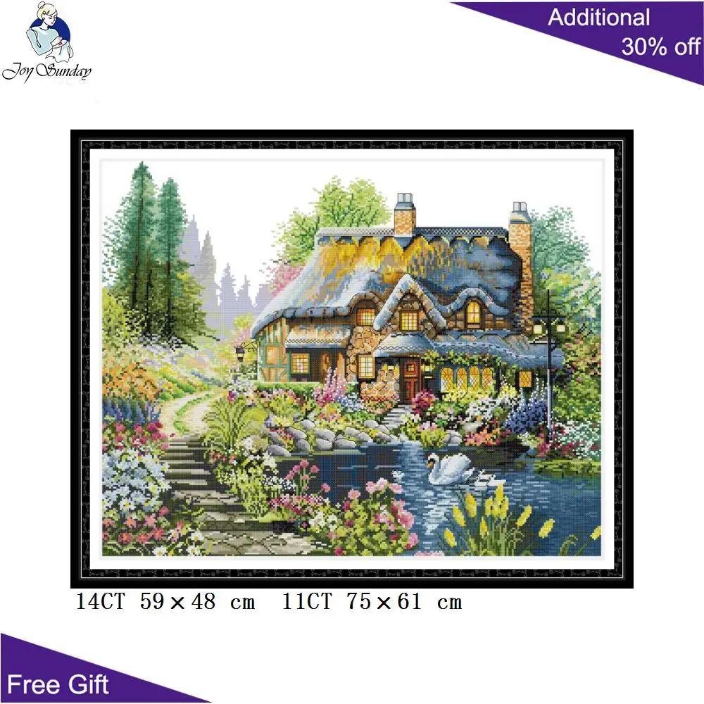 Joy Sunday вилла в лесу вышивка крестиком FA044 14CT 11CT подсчитанные и отпечатанные цветы