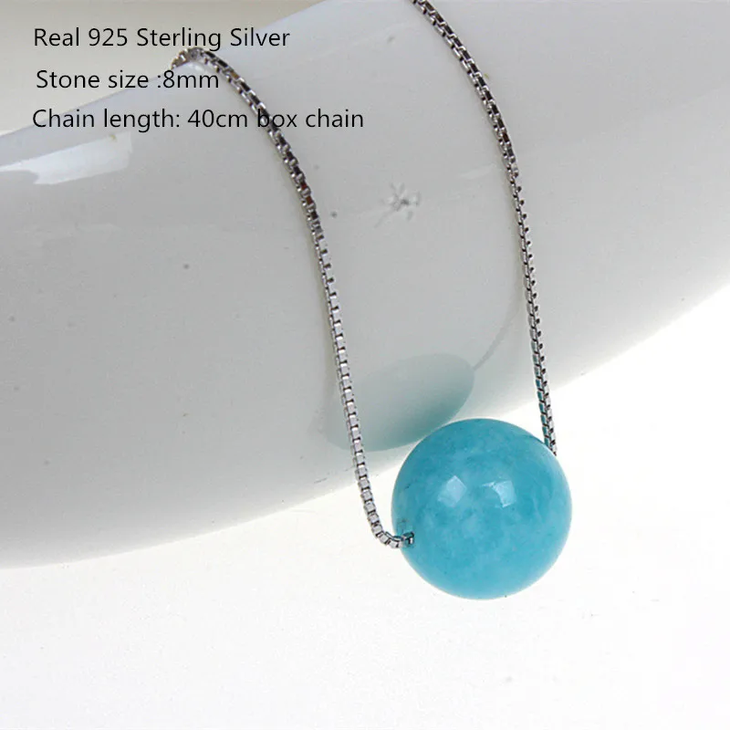 Buyee Pure 925 Sterling Silver Fashion Necklace Women 8mm Natural AQUAMARINE Stone Bead Simple for Party Jewelry | Украшения и