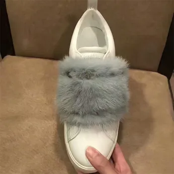 

White Shoes Woman Fur Zapatos De Mujer Flat Women Shoes Lace Up обувь женская Patchwork Chaussures Femme Sport туфли женские