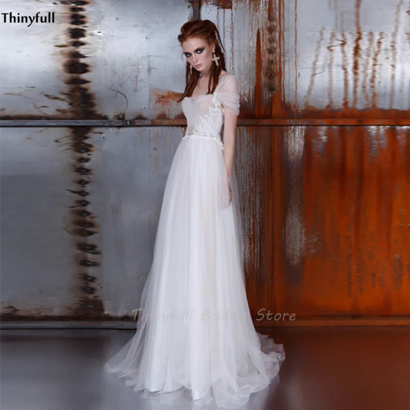 

Thinyfull Off The Shoulder Tulle Wedding Dresses Lace Appliques Vintage A-Line Mariage Gowns Princess Customized Vestidos Novia