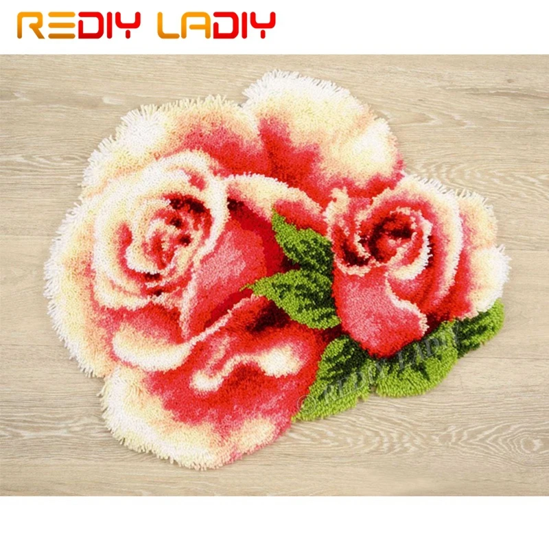 Latch Hook Kits Make Your Own Rug Pink Roses Tapestry Crochet Cushion ...