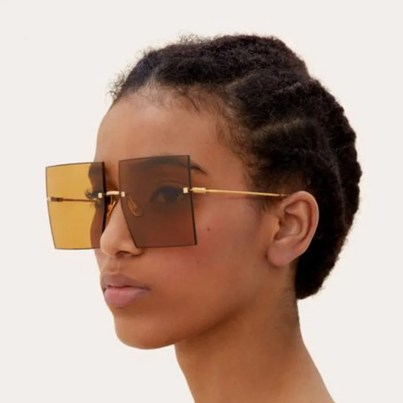 TOYEARN Роскошные брендовые дизайнерские без оправы женские крупные солнцезащитные очки прозрачные стекла, Винтажные Солнцезащитные очки на плоской подошве для женщин и мужчин Gafas