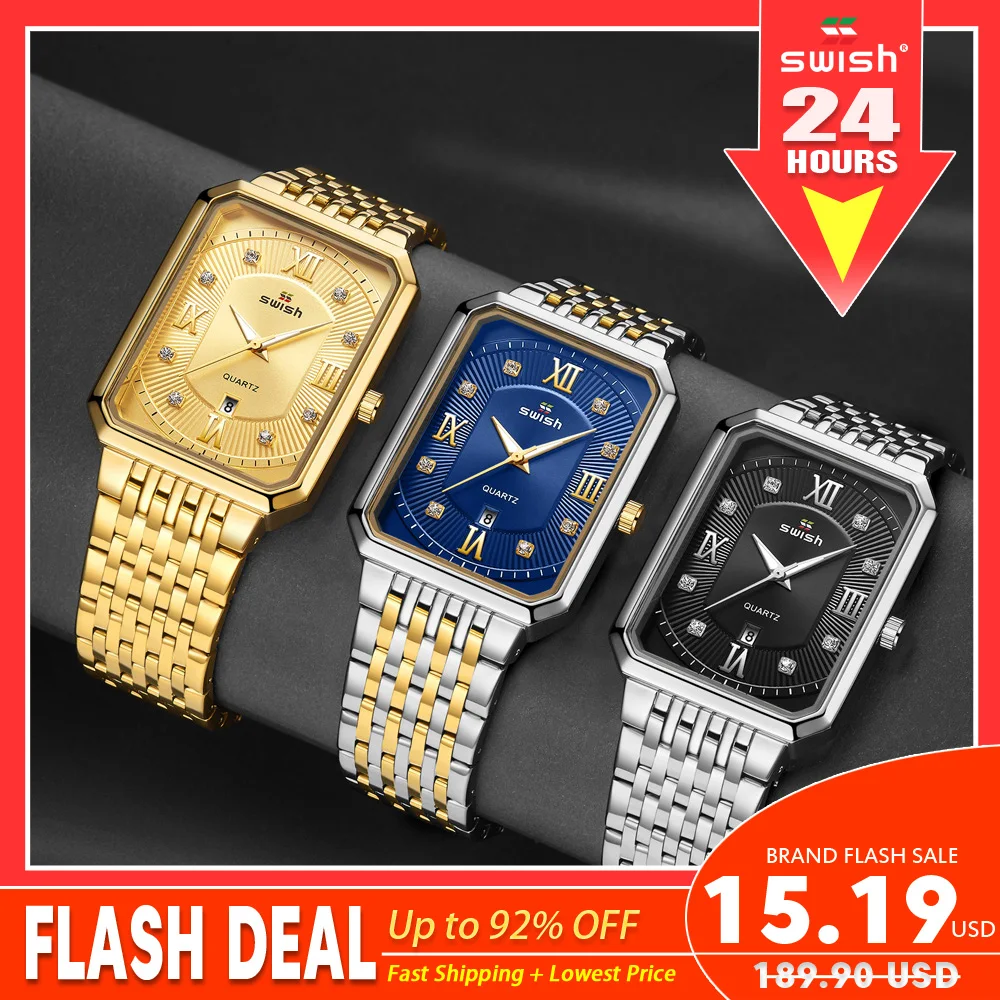 Men's Luxury Stainless Steel Gold Watch Top Brand Relogio Masculino Geneva Rectangle Quartz Watch Man Business Watches Mens 2020 afbeelding