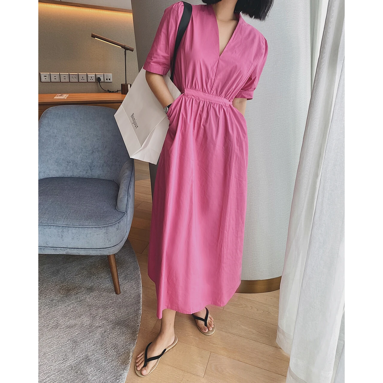 2023 Women's Pink Midi Long Maxi Summer Dress Robe Woman Casual Party Sundresses Y2k Light Clothing Evening Urban Gothic Boho